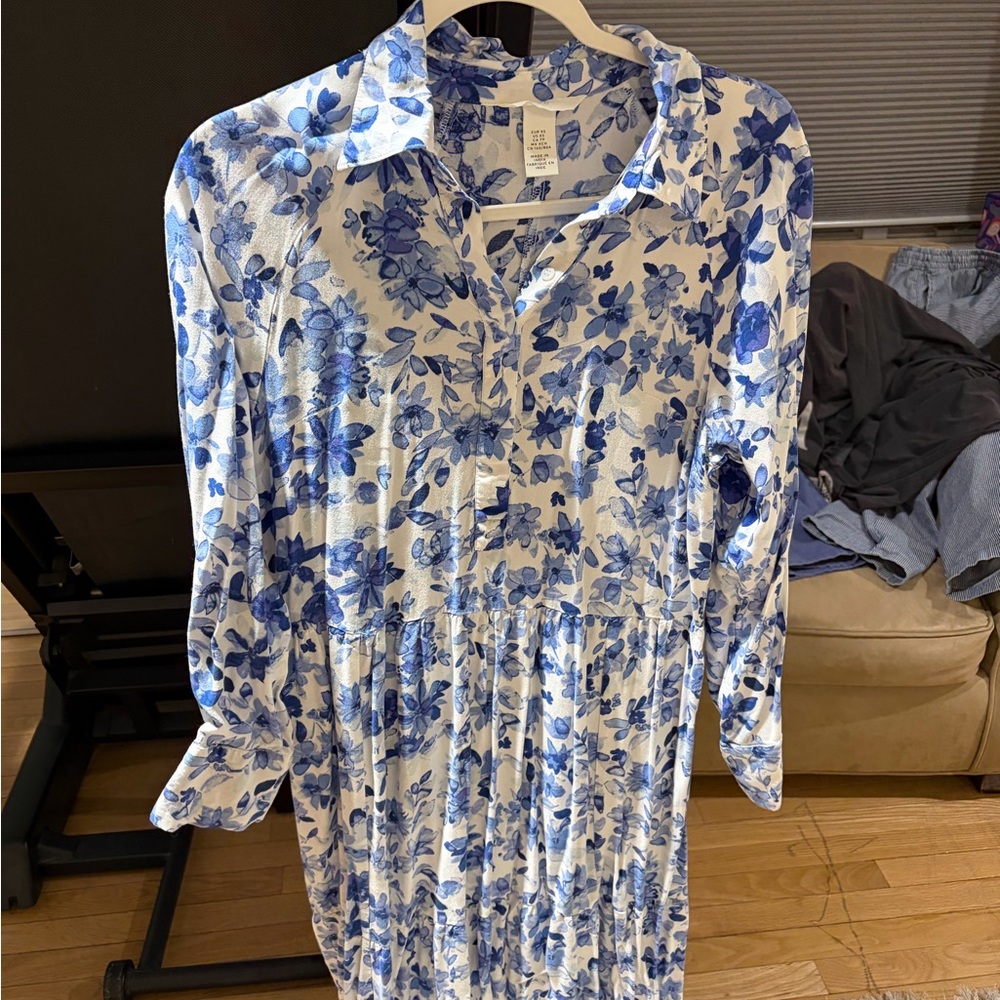H&M White Dress with Blue Floral Print